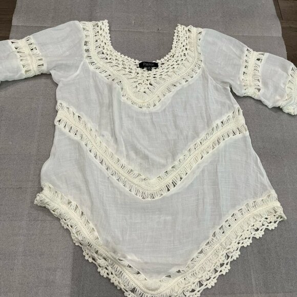 [L/XL]Papillon Blanc  3/4 Sleeve Crochet Blouse - Picture 1 of 7